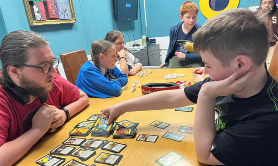 Young people player cards at a youth centre in Redditch