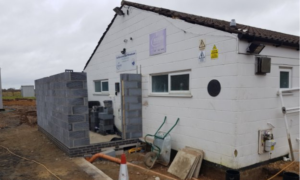 Building work in progress at the Hoveton and Wroxham Sea Scouts new Scout Hut. The picture shows brickwork in progress.