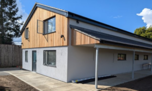 The new Hoveton and Wroxham Sea Scouts HQ. The new Scout building is a two story building, the upper part has exposed timber frame.